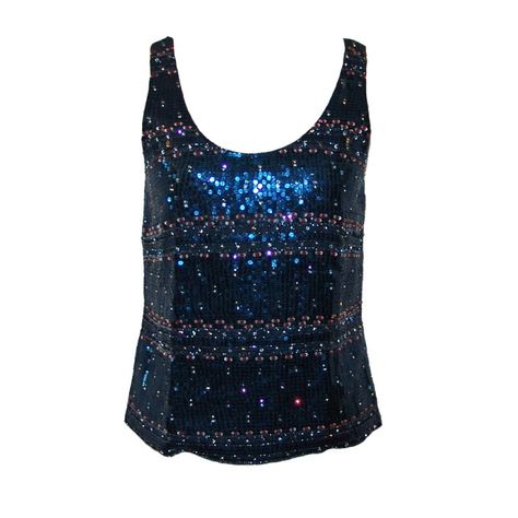 Giorgio Armani Navy Blue Sequin And Beaded Sleeveless Top - 42 Beaded Shirt, Navy Blue Top, Sequin Tank Tops, Beaded Top, Blue Shirt, Travel Outfit, Giorgio Armani, Fashion Ideas, Tank Top Shirt