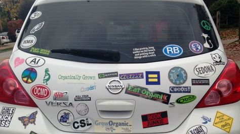 Car Covered In Stickers, Cars With Bumper Stickers, Pilgrims Progress, Sticker Bomb, Car Bumper Stickers, Earthship, Places To Explore, Car Personalization, Service Dog