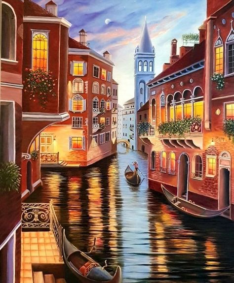 Painting On Canvas For Beginners, Easter Paintings, Venice Painting, Painting Ideas For Beginners, Butterfly Art Painting, Italian Paintings, Italy Landscape, Canvas For Beginners, Colorful Paintings Acrylic