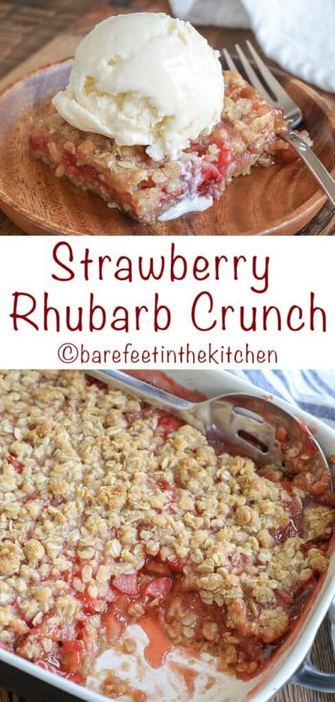 Strawberry Rhubarb Crunch | Barefeet in the Kitchen Rhubarb Crunch, Oat Crust, Rhubarb Strawberry, Weight Watcher Desserts, Rhubarb Desserts, Rhubarb Crisp, Rhubarb Cake, Strawberry Dessert, Low Carb Dessert