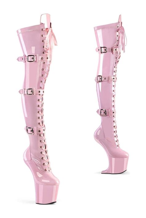 8" Heelless, 3" Platform Lace-Up Front Thigh Boot, & Side Zipper Ballet Boots, Alternative Shoes, Single Sole Heels, High Heel Stiefel, Festival Shoes, Dance Heels, Pink Platforms, Punk Boots, Gogo Boots