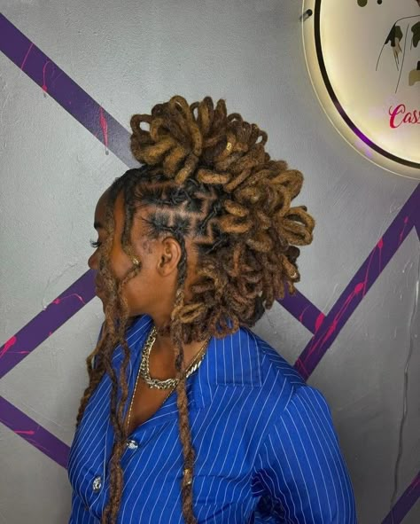 Pineapple Half Up Half Down Locs, Locs In Pineapple, Loc Pineapple Style, Loc Petal Bun Half Up Half Down, Lox Styles, Lock Hairstyles, Loc Goddess, Dreads Styles For Women, Military Loc Styles