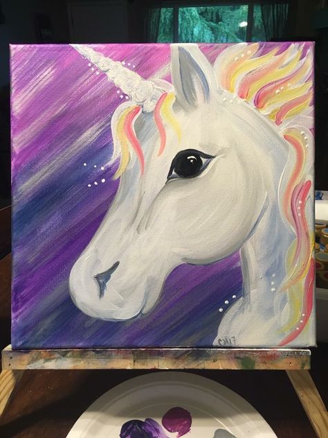 Unicorn Paintings Acrylic, Unicorn Painting Acrylic Easy, Unicorn Acrylic Painting, Easy Unicorn Painting, Unicorn Art Painting, Acrylic Animal Paintings Easy, Unicorn Painting Canvas, Acrylic Painting For Kids, Unicorn Canvas