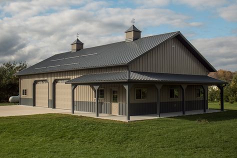 Morton Buildings garage in Lapeer, MI. Morton Building Garage, Workshop Polebarn, Metal Barns Exterior, Morton Garage, 60x40 Shop, Metal Shop Building 40x60, Farm Shop Buildings, Metal Garage Ideas, Shop With Office