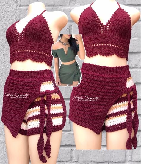 The little image in the photo was my inspo and this is how i managed to recreate my skorts i hope yall enjoy making yours Crochet Romper Adult Free Pattern, Crochet Romper Adult, Crochet Romper Womens, Crochet Skort, Abs Excercise, Crochet Sets, Crochet Bottoms, Crochet Romper, Barbie Doll Clothing Patterns