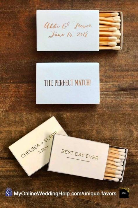 Personalized wedding matches as favors for any theme wedding. See more information and look for the buy link in the non-traditional wedding favor ideas post on MyOnlineWeddingHelp.com #WeddingFavors #WeddingIdeas #WeddingMatches Personalized Wedding Matches, Wedding Matches Favors, Traditional Wedding Favours, Popcorn Wedding Favors, Indian Wedding Favors, Wedding Favor Ideas, Non Traditional Wedding, Cricut Wedding, Wedding Thank You Gifts