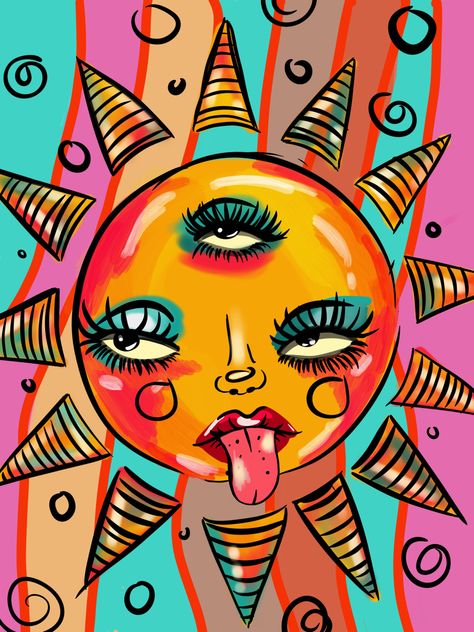 Sun Trippy Sun Art, Sun With Eyes Drawing, Trippy Drawings Colorful, Trippy Sun Tattoo, Trippy Sun Painting, Many Eyes Art, Eyes Drawing Trippy, Trippy Face Drawing, Trippy Sun Drawing