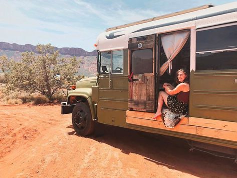 Holly ↟ Nomadic Artist🏳️‍🌈 on Instagram: “I never planned of having a Skoolie with a side door,It was actually something I really didn’t want. However I have grown very fond of it!…” Skoolie Door, Would You Rather, Side Door, Vintage Camper, Garden Shed, Solo Travel, Van Life, Recreational Vehicles, Tiny House