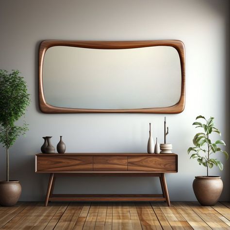 "Irregular Mirror Designs: The Latest Trend in Home Decor"   Transform your **bedroom design** with unique **irregular mirrors** that enhance both space and style. Ideal for any **dream apartment** or modern home! Japandi Beds, Wooden Mirror Frame Design, Furniture Design Unique, Wooden Frame Mirror, Mirror Rectangle, Mirror Home Decor, Horizontal Mirrors, Irregular Mirror, Mirror Dining Room