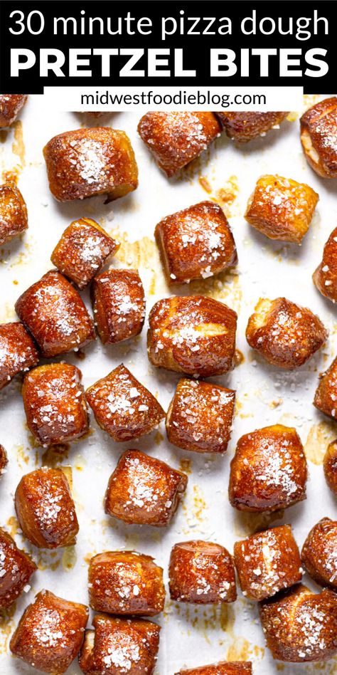 This is the easiest pizza dough pretzel bites recipe ever! Just over 30 minutes and 6 ingredients is all it takes to get these salty little squares baked up fresh, warm and ready to eat! Pretzel Bites Made From Pizza Dough, Pretzels Out Of Pizza Dough, Easy Pretzel Bites Pizza Dough, Pillsbury Pizza Dough Pretzel Bites, Soft Pretzels From Pizza Dough, Soft Pretzels Made From Pizza Dough, Pretzel Recipe With Pizza Dough, Soft Pretzel Recipe Easy Pizza Dough, Pizza Dough Soft Pretzels