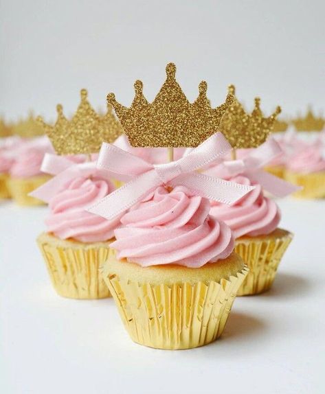 Crown Cupcake Cake, Crown Cupcake Toppers, Crown Cupcakes, Crown Baby Shower, Glitter Baby Shower, Glitter Cupcakes, Princess Birthday Cake, Princess Cupcakes, Crown Cake