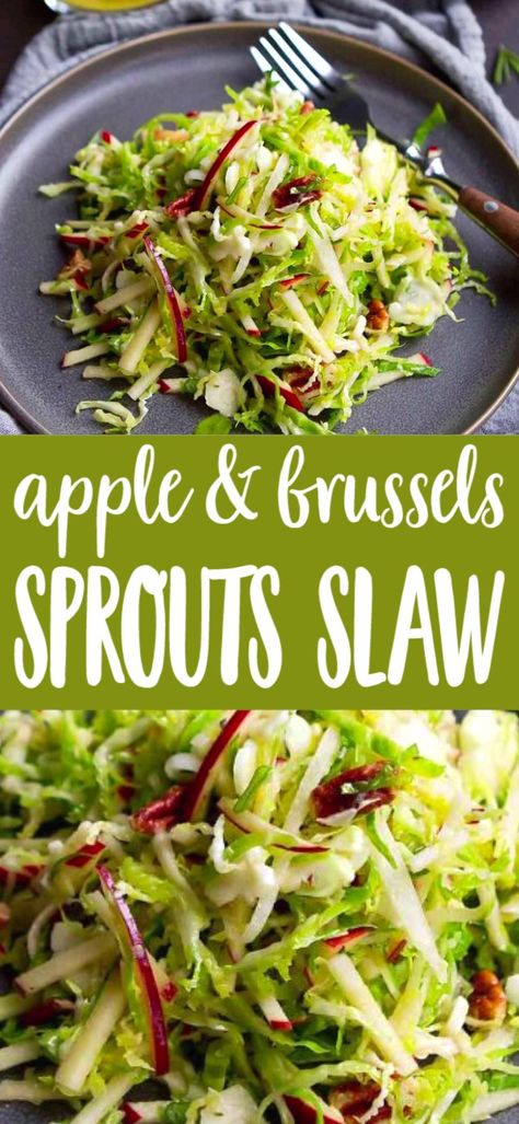 Brussels Sprouts Slaw Recipe, Rice Salads, Slaw Salad, Fall Salad, Slaw Recipe, Vegan Salad Recipes, Brussel Sprout Salad, Slaw Recipes, Autumn Salad