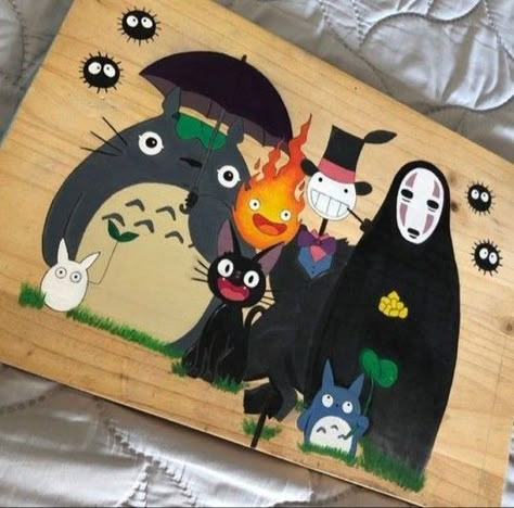 Gibli Painting Idea, Studio Ghibli Painting Ideas, Studio Ghibli Painting, Art Markers Drawing, Anime Crafts Diy, Pen Art Work, Cute Canvas Paintings, Anime Canvas Art, Studio Ghibli Art