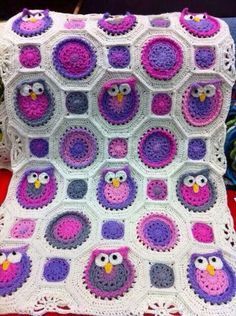 Crochet Owl Blanket Pattern, Owl Afghan, Crochet Owl Blanket, Owl Blanket, Beau Crochet, Crochet Owls, Owl Crochet Patterns, Crocheted Blanket, Confection Au Crochet