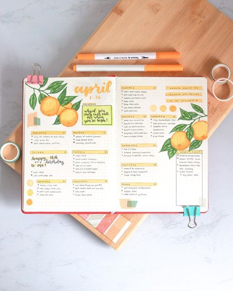 Artsy~ on Instagram: “(🦋) April Weekly - Orange theme! Technically this spread takes up about 2 weeks, but I did it this way because I had no school for the…” Travelers Notebook Planner, Crayola Supertips, Planner Themes, Bullet Journaling Ideas, Stationary Craft, Orange Theme, Bullet Journel, Travel Journal Scrapbook, No School