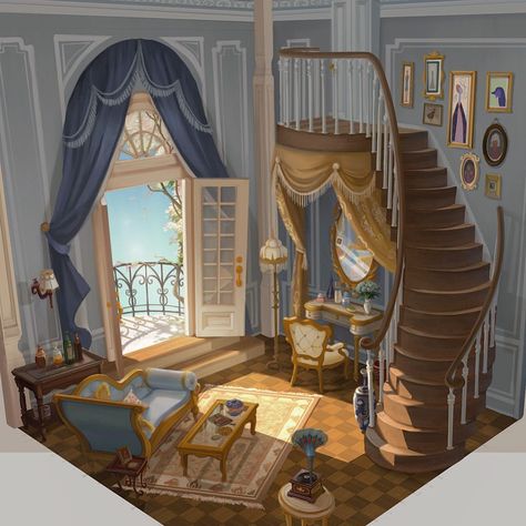 #Victorian #parlor #isometric #art #digitalart #conceptart #visdev #visualdevelopment #illustration #animation Interior Concept Art, Anime House, Victorian Parlor, Instagram Visual, Sims 4 House Design, Showroom Interior Design, Isometric Art, Illustration Animation, Fantasy House