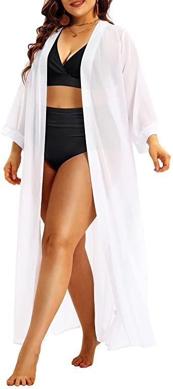 Chiffon Beach Cover Up, Pinup Fashion, Plus Size Kimono, Beach Coverup Dress, Women Bathing, Womens Kimono, Fashion Plus Size, Brunch Outfit, Womens Bathing Suits