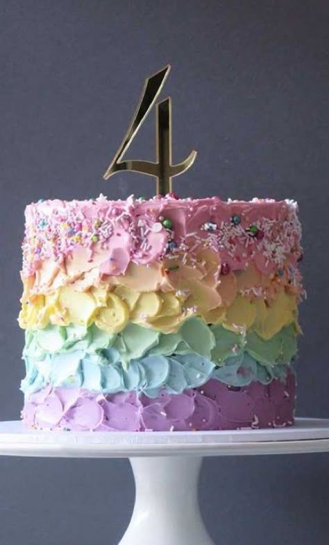 Rainbow Birthday Smash Cake, Cupcake Theme Cake, 4 Yo Birthday Cake, Pastel Cake Ideas Birthday Parties, Rainbow Cakes Ideas, Colorful 1st Birthday Cake, Fourever Sweet Birthday Cake, Summer Birthday Cakes Girl, Rainbow Cake Icing