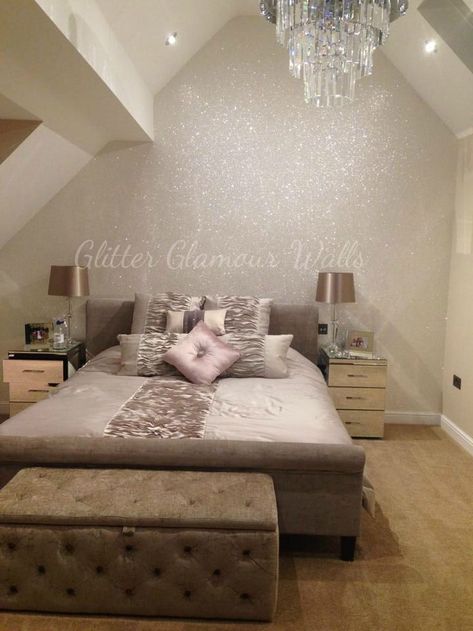 Glitter Wallpaper Bedroom, Glitter Accent Wall, Glitter Bedroom, Glitter Room, Glitter Paint For Walls, Glitter Wall, Wall Paint Designs, Trendy Bedroom, Glitter Wallpaper