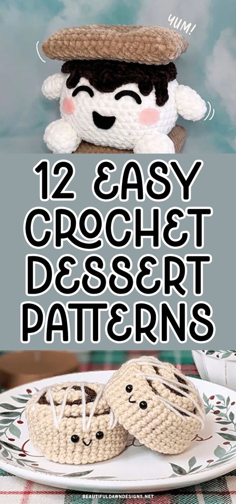 Sweeten up your crafting with these easy and fun crochet dessert patterns. From crochet smores plushies to donuts, you can make a variety of delicious desserts. Crochet Smores Pattern, Crochet Cannoli Pattern, Amigurumi Smores, Oreo Crochet Pattern, Crochet Waffle Pattern, Crochet Donuts Free Pattern, Crochet Desserts Free Pattern, Crochet Food Ornaments, Crochet Pretzel Free Pattern