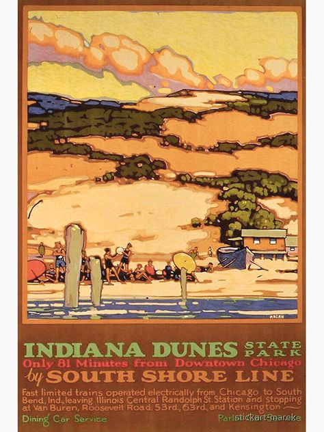 Indiana Poster, Indiana Dunes State Park, Indiana Dunes, Usa Beaches, Fine Art Giclee Prints, Downtown Chicago, South Bend, South Shore, United States Travel