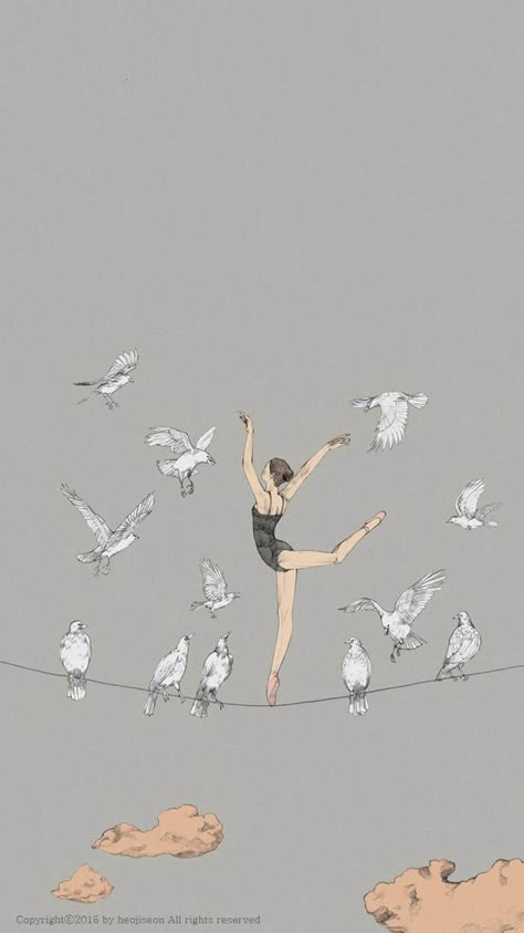 Heo Jiseon Drawing Ideas Aesthetic, Ballet Wallpaper, Ballet Illustration, Aesthetic Ballet, Dance Wallpaper, Dancing Drawings, Ballet Art, Art And Illustration, Ideas Aesthetic