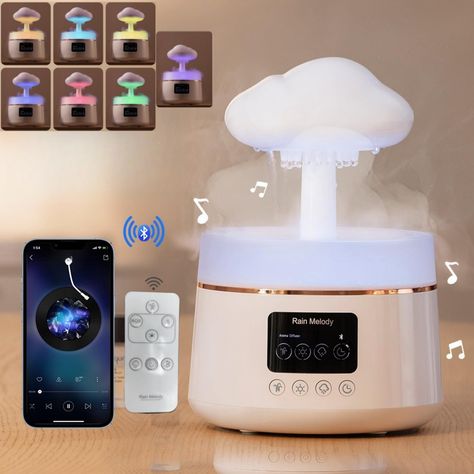 PRICES MAY VARY. 【Upgrade noise reduction】We have upgraded our product to reduce noise. The sound of the rain humidifier motor is covered by the sound of raindrops, making it 36dB，Enjoy the calm sound of rain and add a touch of creativity to your home decoration. 【It is equipped with Bluetooth music】which is both practical and relaxing. Music can be played when the phone is connected to the rain cloud humidifier. can be adjusted at any time At night, light brightness, raindrop mode, spray mode a Rain Cloud Humidifier And Oil Diffuser, Rain Themed Room, Frutiger Aero Decor, Mushroom Humidifier, Rain Humidifier, Stuff To Buy On Amazon, Desk Humidifier, Cool Humidifier, Dorm Items