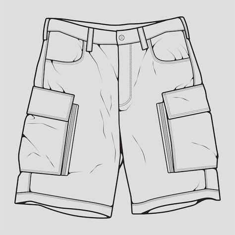 Shorts Drawing Reference Male, Pants Sketch, Mh Aesthetic, Profile Anime, Fashion Sketches Men, Shorts Drawing, Pants Drawing, Cargo Design, Clothes Drawing