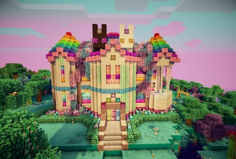 Rainbow Minecraft, Aesthetic Minecraft Builds, Cool Minecraft Creations, Cute Minecraft Houses, Minecraft Room, Minecraft Inspo, Amazing Minecraft, Minecraft House, Minecraft Blueprints