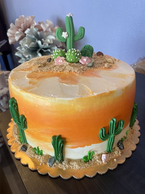 Lemon Birthday Cake, Western Theme Cakes, Western Birthday Cakes, Lemon Birthday Cakes, Pastel Rectangular, Sunset Cactus, Sunset Theme, Lemon Birthday, Cactus Sunset