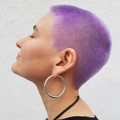 Purple Buzzcut, Pixie Haircut Color, Shaved Pixie Cut, Pixie Cut Hairstyles, Buzz Cut Women, Purple Pixie, Bridesmaid Hair Comb, Dark Blonde Hair Color, Long Pixie Hairstyles