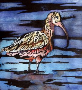 Gouache Resist Painting, Gouache Resist, Curlew Bird, Leslie White, Tempera Paint, India Ink, Tempera, Bird Illustration, Gouache Painting