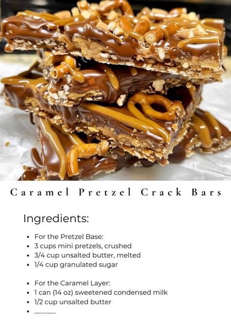 Pretzel Dessert, Pretzel Bars, Chocolate Caramel Pretzels, Baked Caramel, Caramel Pretzels, Senior Center, Mini Pretzels, Candy Recipes Homemade, Easy No Bake