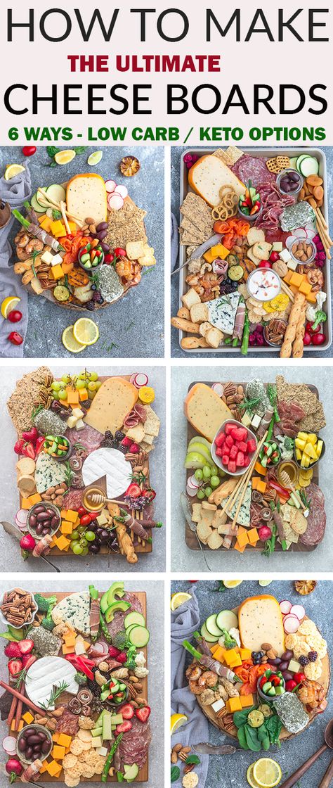 How to Make the Ultimate Charcuterie and Cheese Boards - 6 ways – perfect easy party appetizer tray to make in less than 20 minutes. Everything you need to know to easily build the best charcuterie board plus awesome tips & tricks including 2 low carb / keto boards. Customize using simple pantry ingredients. Recipes include: cured meats, smoked salmon, grilled shrimp, breadsticks, crackers, blue cheese, cheddar, brie, goat cheese, dried fruit, olives, almonds, pecans #party #cheeseboard The Best Charcuterie Board, Tv Snacks, Antipasto Platters, Appetizer Tray, Cheese Trays, Appetizer Trays, Charcuterie Inspiration, Charcuterie Platter, Cheese Making