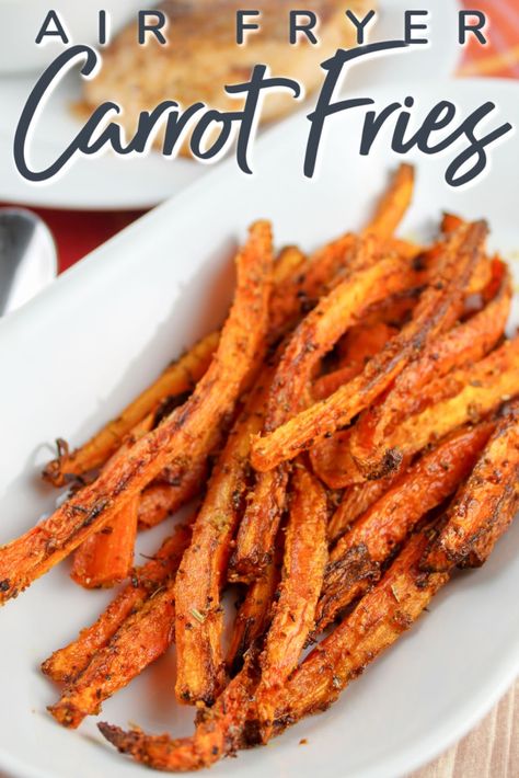 Roasted carrots are great - but they take time - UNLESS you're making them in your air fryer! These air fryer carrot fries are a tasty and quick side dish for any meal! Air Fryer Carrot Fries, Quick Side Dish, Spicy Carrots, Carrot Fries, Quick Side Dishes, Air Fryer Dinner Recipes, Air Fryer Recipes Easy, Air Fryer Recipes Healthy, Best Side Dishes