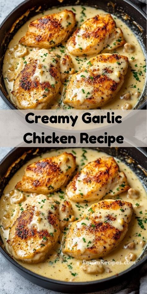 What are the best chicken recipes for dinner? Try our Creamy Garlic Chicken Recipe. Easy to prepare, it’s great for family dinners, making it a favorite in chicken meals and creamy recipes. Fast Easy Dinner For Family Chicken, Chicken Dishes For Company, Chicken Best Recipe, Chicken Breast High Protein Recipe, Quick Creamy Chicken Recipes, Chicken Creamy Recipes, Celebration Chicken Recipe, Chicken Recipes Low Cholesterol, Low Cholesterol Chicken Recipes