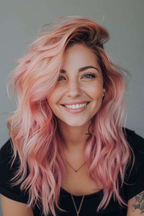 Washed Pink Hair, Dusty Pink Hair Balayage, Brunette And Pink Hair, Dusty Blonde Hair, Waves For Long Hair, Lavender And Blonde Hair, Medium Balayage Hair, Soft Pink Hair, Lala Hair