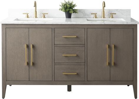 Amazon.com: HomeBeyond 60 Inch Bathroom Vanities with Sink & Ceramic Top, Double Vanity Cabinet with Basin, Soft-Closing Doors, Driftwood Gray : Tools & Home Improvement 48 Inch Bathroom Vanity, Vanity Art, Bathroom Sink Cabinets, Vanity With Sink, Wood Bath, Removable Shelves, Double Sink Bathroom, Transitional Bathroom Vanities, Double Sink Bathroom Vanity