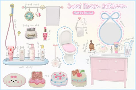 Preview | 💗Sweet Dream Bathroom💗 | ZeroCatSims Sims 4 Cc Goth Eyeshadow, Sims 4 Functional Pool Cc, Sims 4 Furniture Collection, Sims 4 Cute Decor Cc, Sims 4 Hamper Cc, Sims 4 Cc Bath Tub, Sims 4 Miscellaneous Cc, Sims4 Coquette Cc, Sims 4 Pink Kitchen Cc