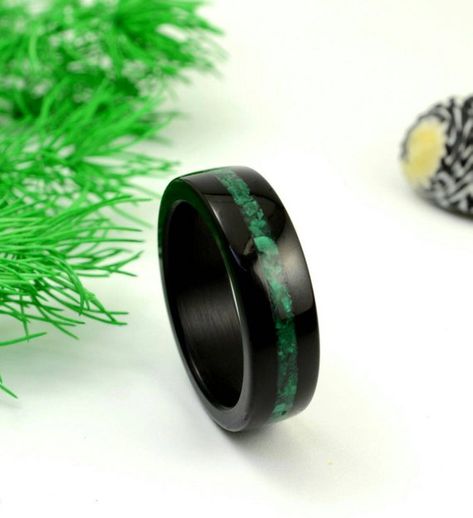 Wedding Rings Men, Wedding Rings Black, Green Wedding Rings, Wedding Rings For Men, Rings Men, Rings Black, Black Engagement Ring, Cool Wedding Rings, Black Wedding Band