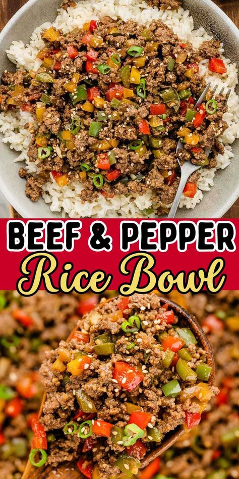 Beef and Pepper Rice Bowl Bell Pepper Rice, Beef Bowl Recipe, Pepper Rice, Beef Bowl, Ground Beef Rice, Ground Beef Recipes Healthy, Beef Bowls, Rice Bowls Recipes, Awesome Recipes