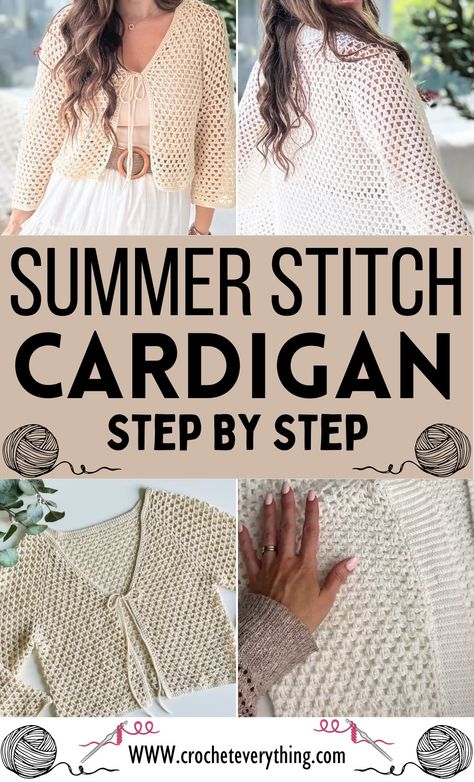 Crochet Summer Stitch Cardigan Crochet Light Cardigan Pattern, Crochet Summer Cardigan Free, Lightweight Crochet Cardigan Pattern, Crochet Cardigan Layout, Summer Cardigan Crochet Pattern Free, Crochet Summer Cardigan Pattern Free, Crochet Cardigan Summer, Summer Cardigan Crochet, Crochet Summer Cardigan