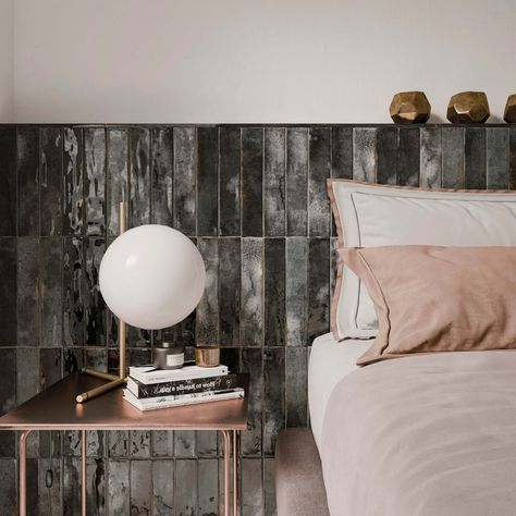 Bedroom Wall Tiles Ideas, Headboard Tiles, Tiles For Bedroom, Tiles Bedroom, Tile Bedroom, Modern Remodel, Mediterranean Interior, Luxury Tile, Artistic Tile