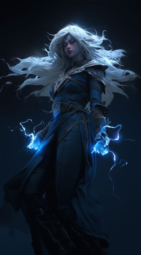 Thunder Magic, Dnd Sorcerer, Magic Character, Female Wizard, Dnd Elves, Dnd Art, Art Characters, Fantasy Warrior, One Shot