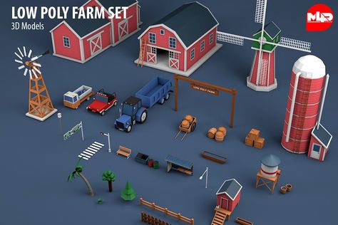 Low Poly Farm Set #Texture#Format#Materials#click Farming Game Design, Village Games, Low Poly Environment City, Low Poly Fantasy Environment, Farm Cartoon, Low Poly Factory, Low Poly Forest Environment, Vintage Typography Design, Farm Village