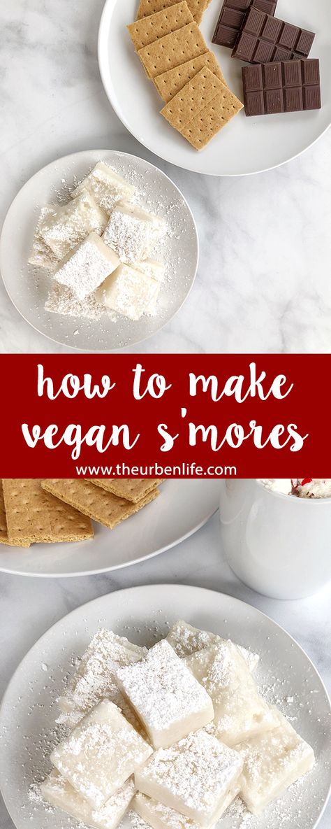 How to Make Vegan S’mores | Learn how to make vegan s’mores with homemade marshmallows, delicious dairy-free chocolate, and graham crackers Marshmallow Recipe, Vegan Marshmallows, Vegan Baking Recipes, Plant Based Desserts, Vegan Candies, Recipes With Marshmallows, Homemade Marshmallows, Happy Foods, Vegan Dessert Recipes