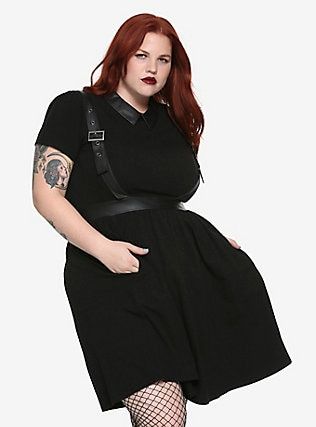 Black Faux Leather Harness Dress Plus Size, BLACK Harness Outfit, Plus Size Goth, Dresses Birthday, Plus Size Black Dresses, Harness Dress, All Black Dresses, Look Plus Size, Shirred Dress, Birthday Outfits