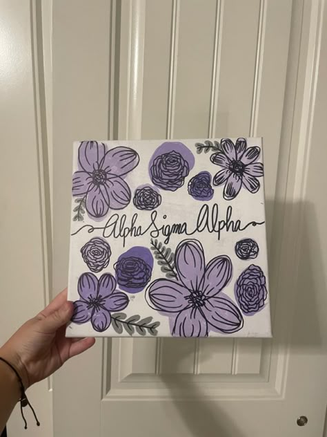 Flower Sorority Canvas, Sorority Letters Painted Ideas, Pin Box Sorority, Paddle Ideas Sorority Big Little, Sorority Pin Box Ideas, Sorority Painting Ideas, Sorority Basket Ideas, Big Little Paintings, Sorority Paintings