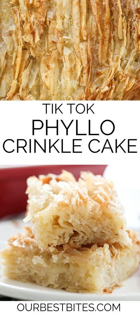 Crinkle Cake Phyllo Blueberry, Crinkled Phyllo Dessert, Philo Dough Recipes Desserts Phyllo Cups, Philo Dough Cookies, Easy Phyllo Desserts, Crinkle Cake Phyllo Condensed Milk, Phylo Pastry Crinkle, Tik Tok Phyllo Crinkle Cake, Phyllo Custard Tart