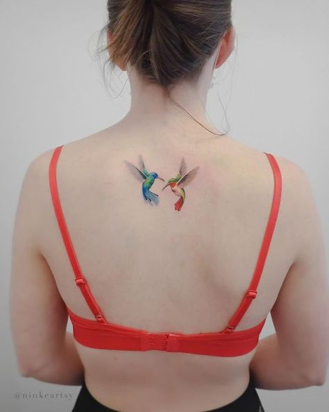 Rate This Tattoo designs From ⭐1~10. SAVE & FOLLOW i will update everyweek. Humming Bird Tattoo Wrist, Hummingbird Tattoo With Color, Two Hummingbirds Tattoo, 2 Hummingbird Tattoo, Hummingbird Tattoo Color, Jojo Tattoo Ideas, Two Hummingbird Tattoo, Traditional Hummingbird Tattoo, Tuck Tattoos